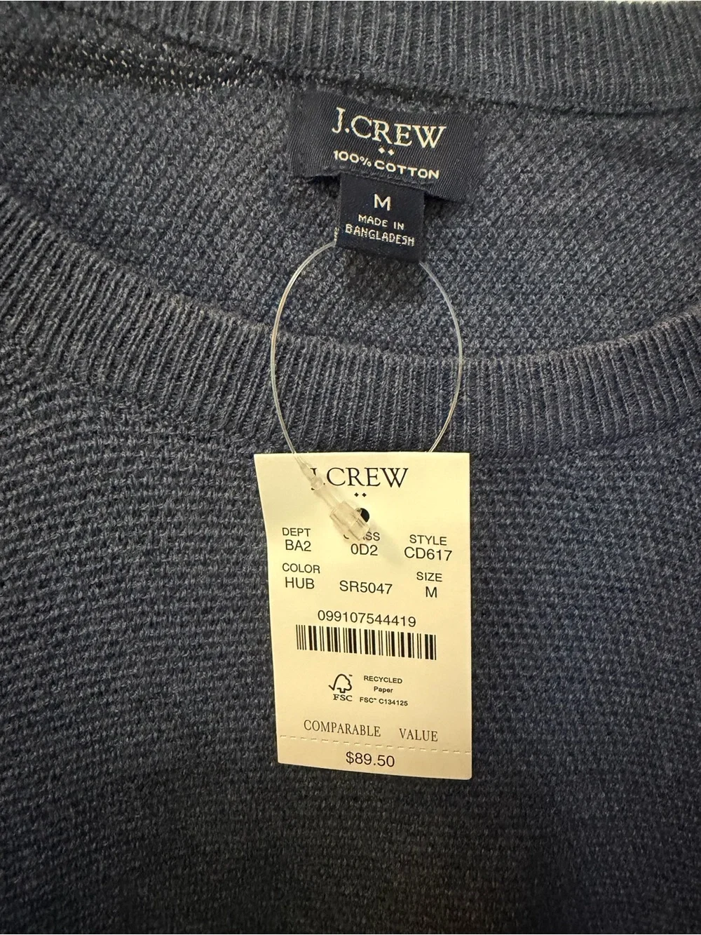 NWT J. Crew Blue Crewneck Cotton Subtle Waffle Knit Sweater Sz M